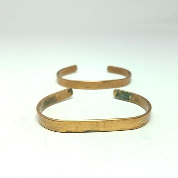 Vintage Hozoni Solid Copper Plain Cuff Bracelet Set of 2, Minimal Stacking - Picture 6 of 6